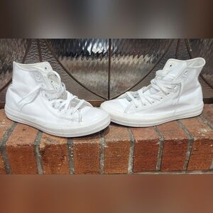 White Leather Converse High Tops